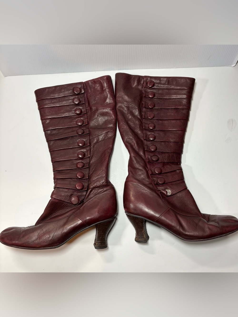 Miz Mooz Burgundy Button-Front Mid-Calf Leather Boots